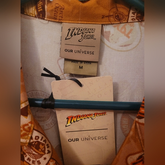 Our Universe Indiana Jones Travel Stickers Woven Button-Up - Picture 3 of 4